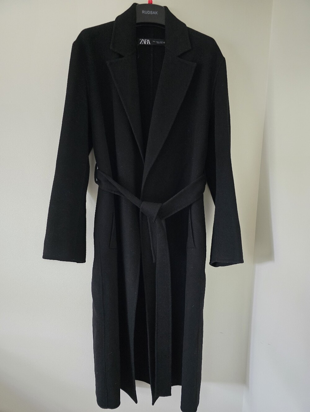 ZARA Wool Unlined Women's Black Belted Long Coat